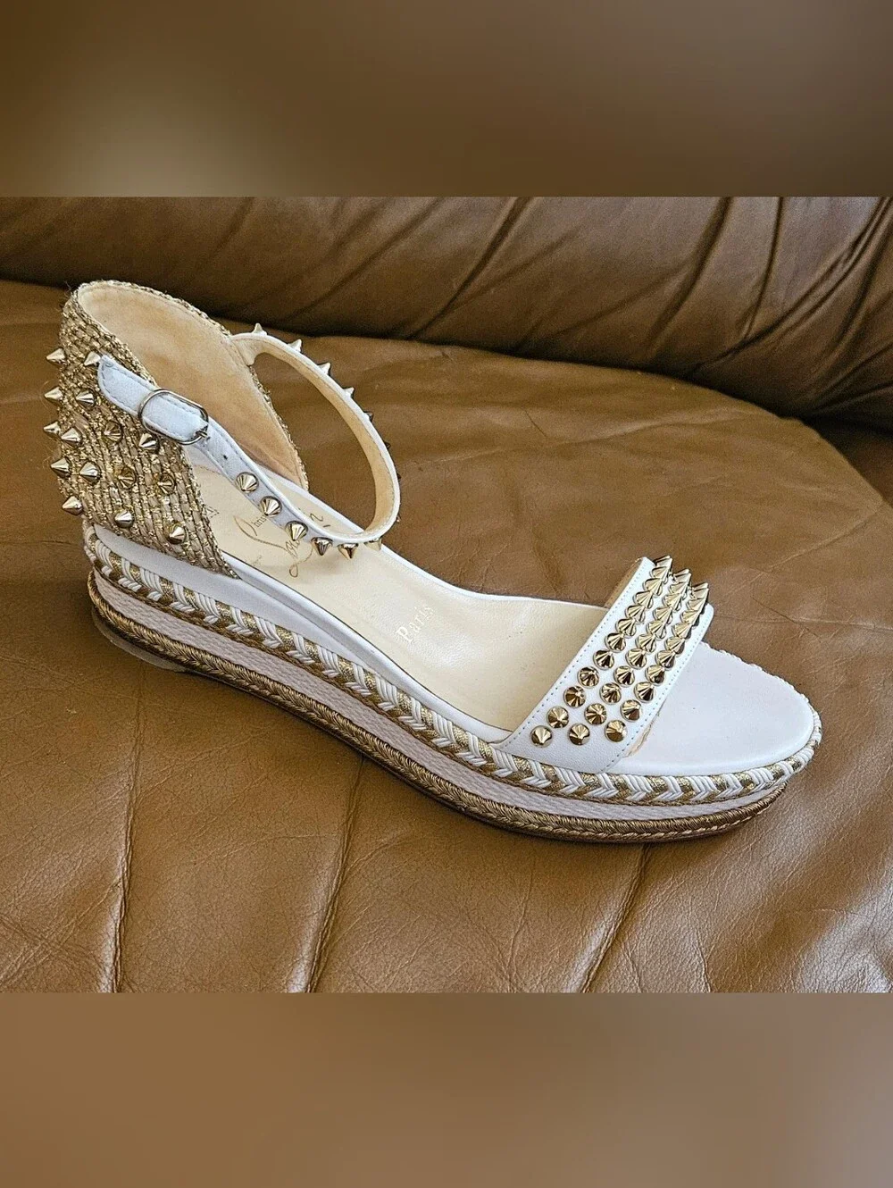 Christian Louboutin  Espadrille Spike-Studded Spikes Wedge Sandals Size 7 US